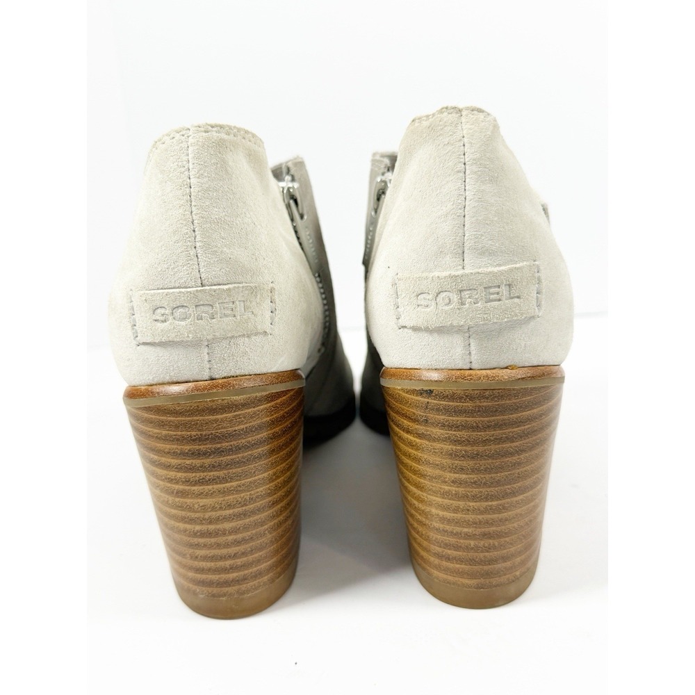 Sorel Nadia Peep Toe Bootie Suede Leather Block Heel Chunky Boho Gray Size 9.5 - Picture 11 of 14